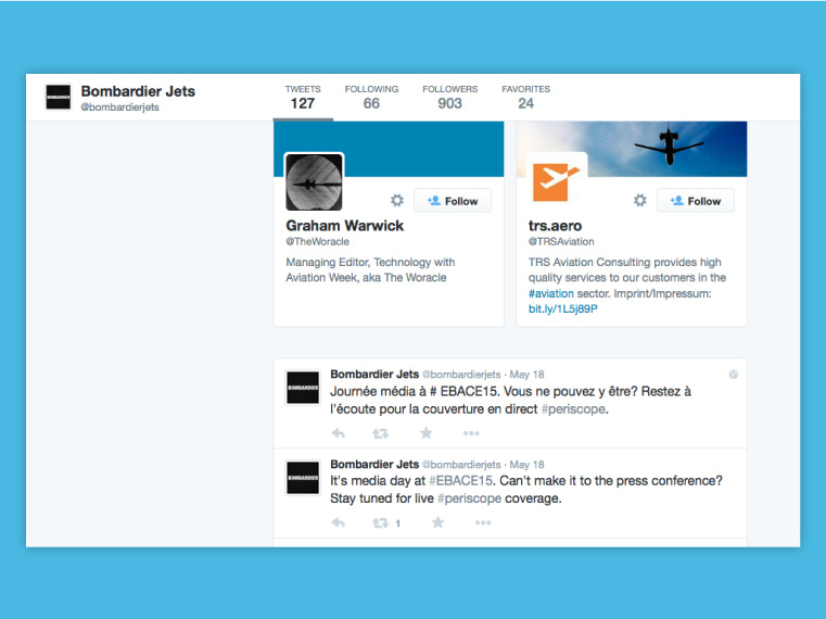 Bombardier Jets' Twitter posts