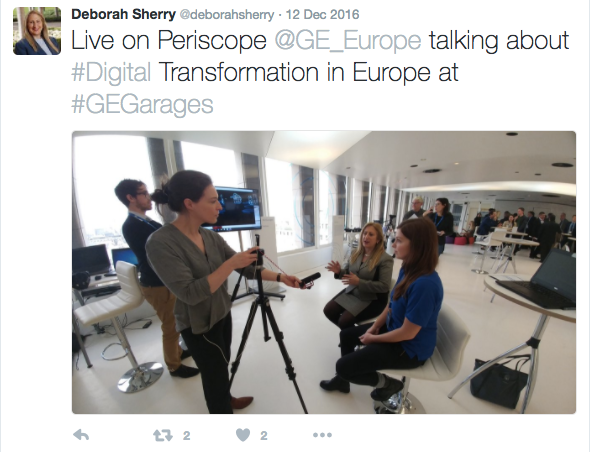 GE pushes out Periscope videos on Twitter.