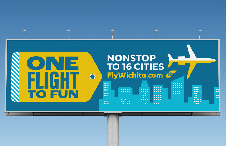 one flight to fun billboard for Wichita Airport